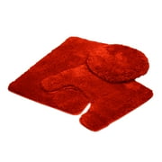Mary 3 Piece Bathroom Rug Set, Luxury Soft Plush Shaggy Thick Fluffy Microfiber Bath Mat, Countour Rug, Toilet Seat Lid Cover, Non-slip Rubber Back, Floor Mats Water Absorbent, Red